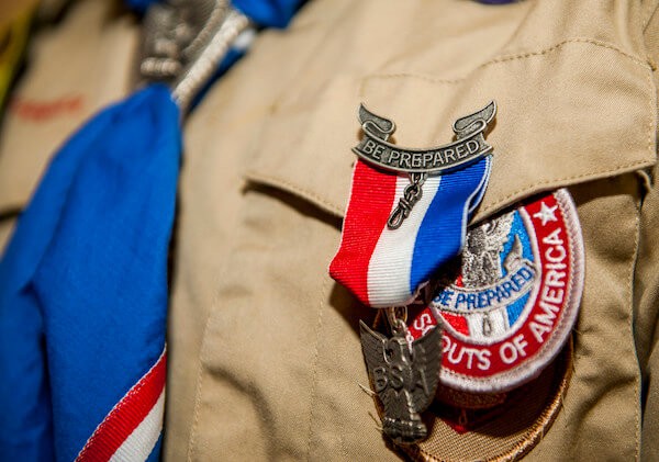 Close-up picture of an Eagle Scout scholarship recipient's boy scout badges