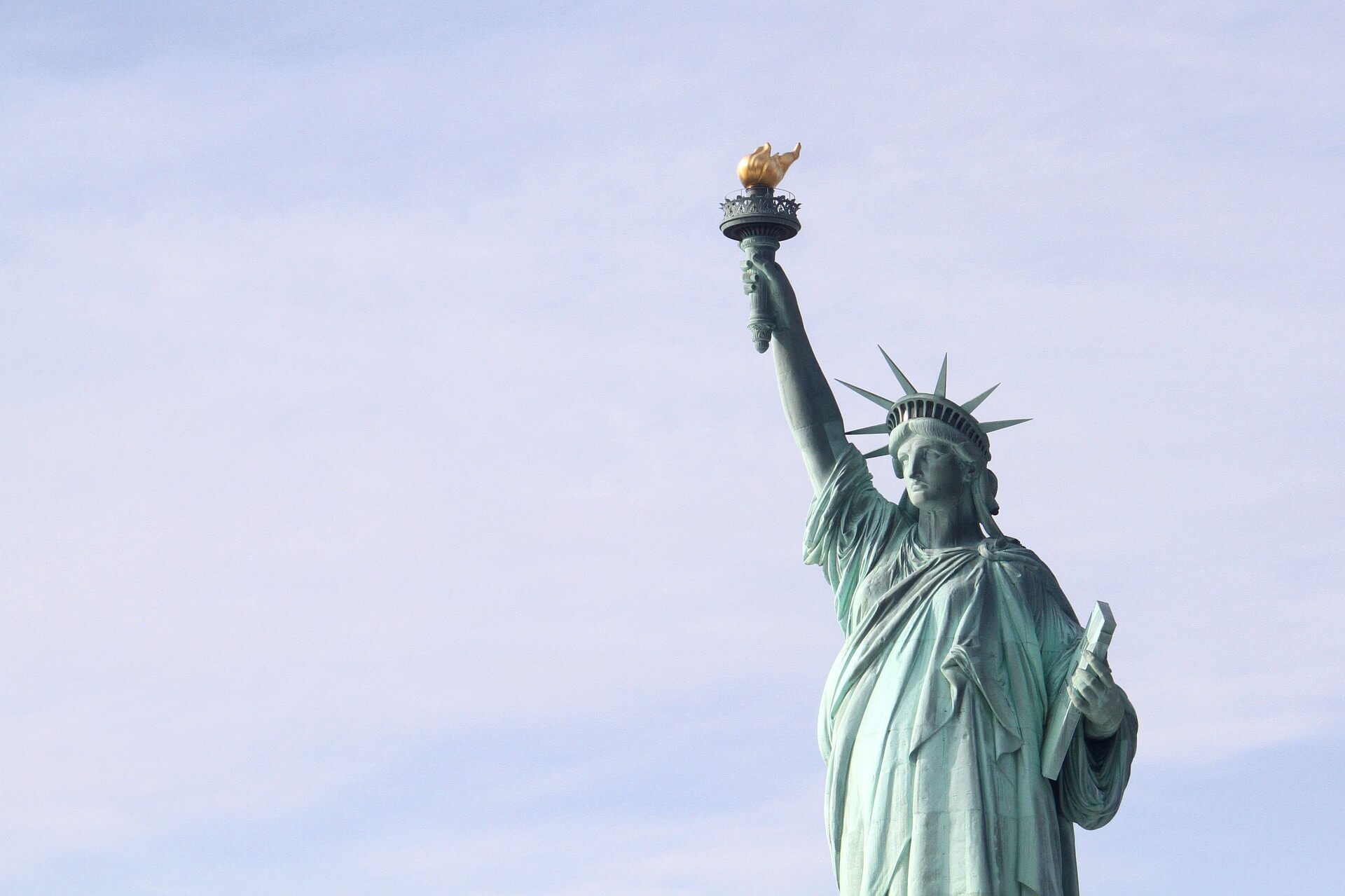 Photograph of the Statue of Liberty, which has a famous history of welcoming immigrants to the United States